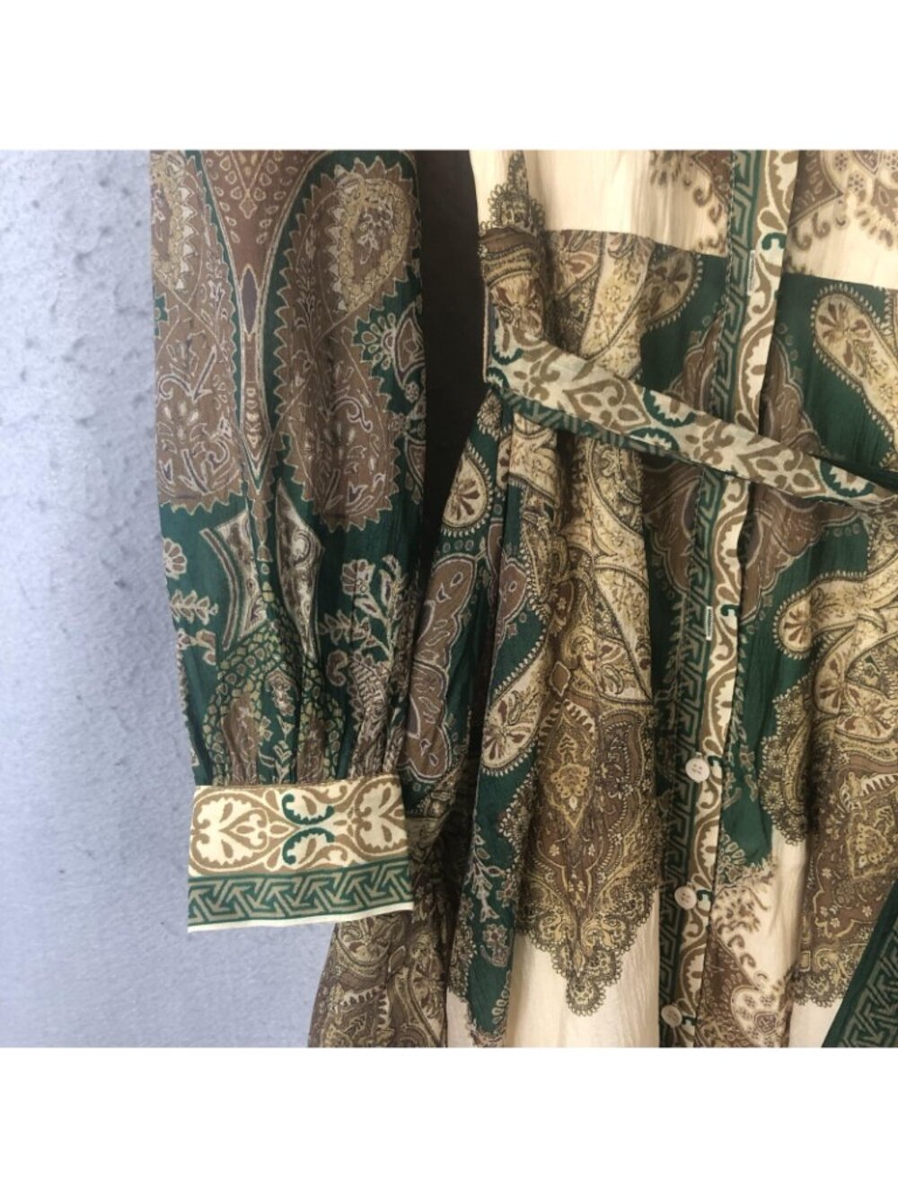 VICI Dress Womens S Green Paisley Shirt Belted Fit Flare Midi Boho Statement - Picture 15 of 16